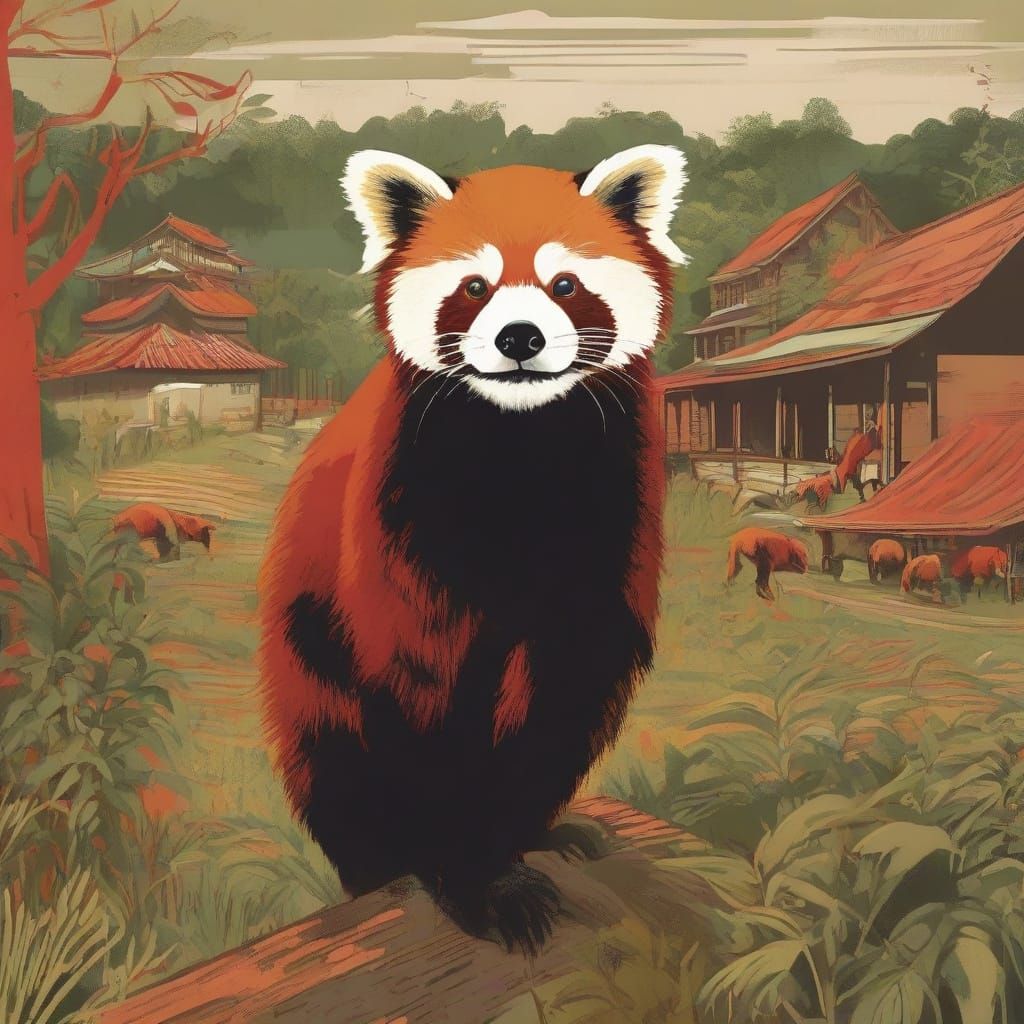 Red Panda in Chinese Propaganda Art Style