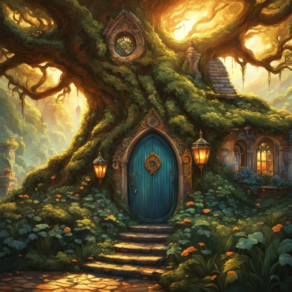 Whimsical Leprechaun Hideaway in Vibrant Oil Painting