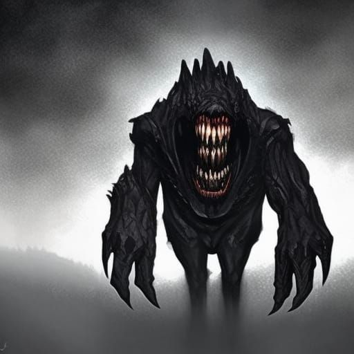 Eerie Black Monster in Desert Horror Landscape