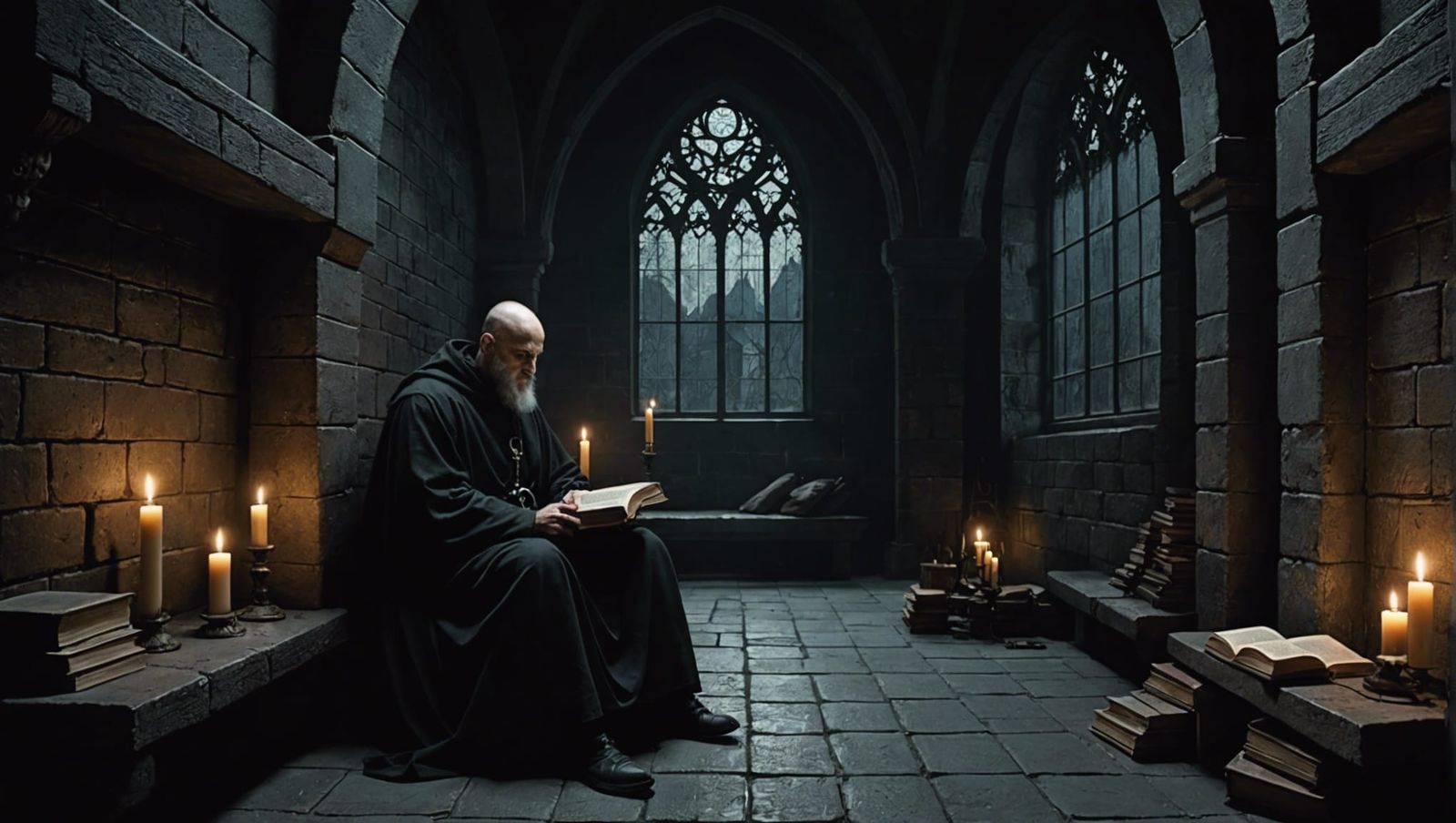 Medieval Monk in Dark Corridors, Black Metal Art