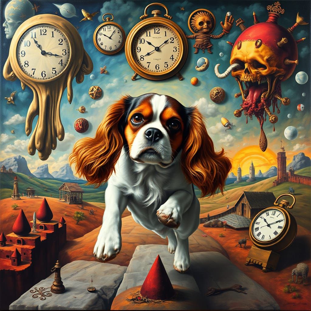 Surrealist Cavalier King Charles Spaniel Masterpiece in Vibr...