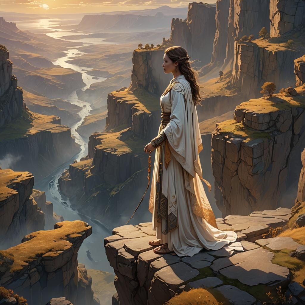 Mystical Landscape with Woman and Staff in Digital Art