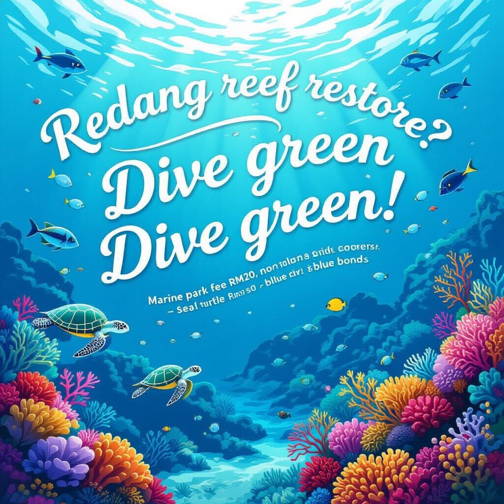 Vibrant Coral Reef Restoration Scene with Eco-Action Text