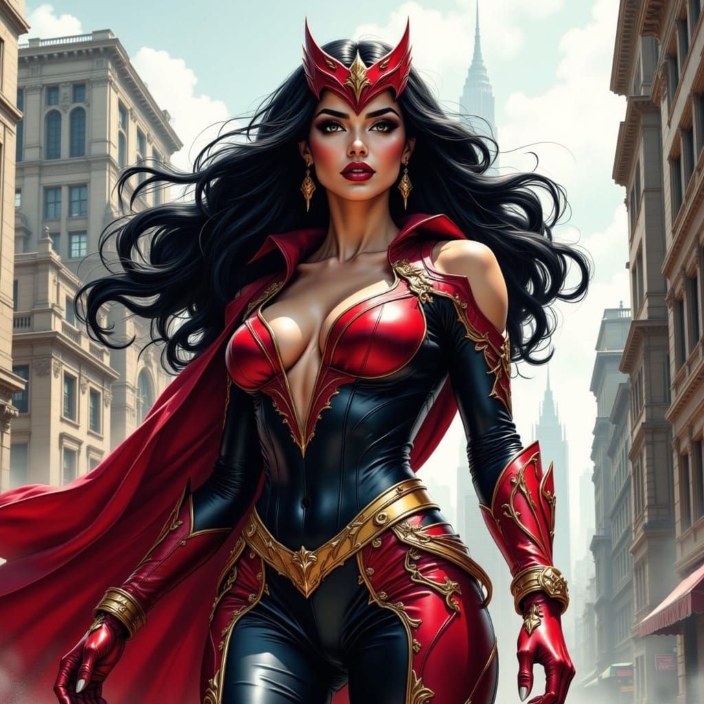 Vibrant Superheroine in Dynamic Comic Book Style