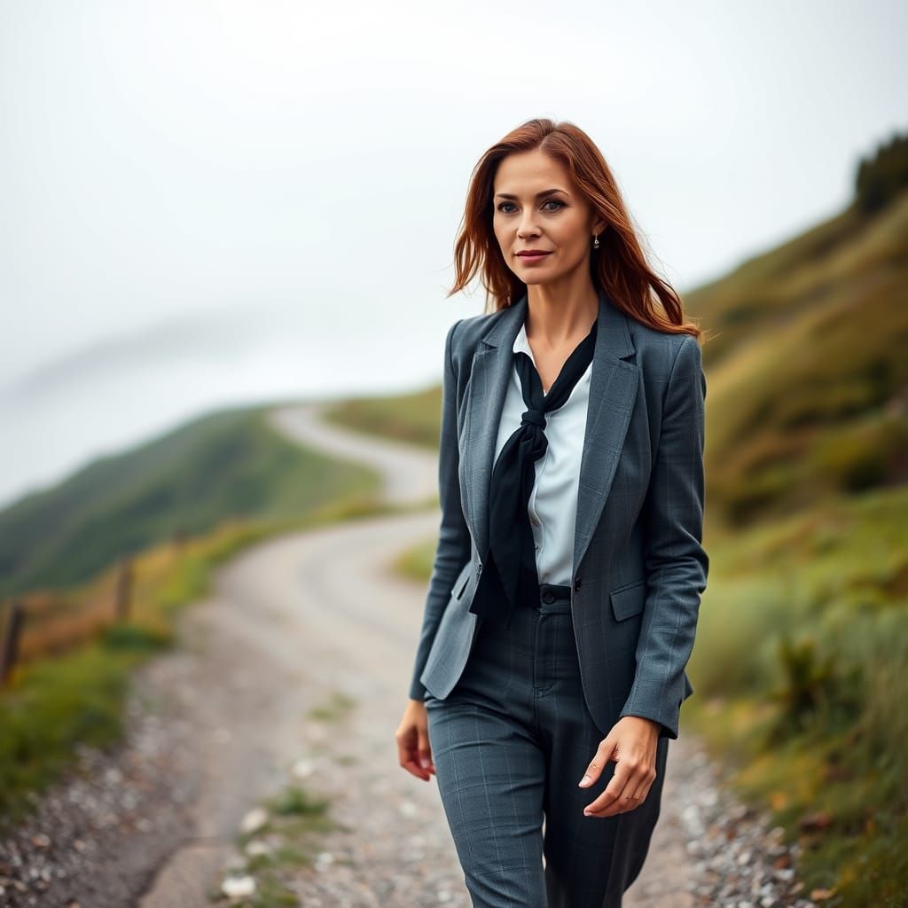 Woman on Misty Path: A Vibrant Studio Portrait