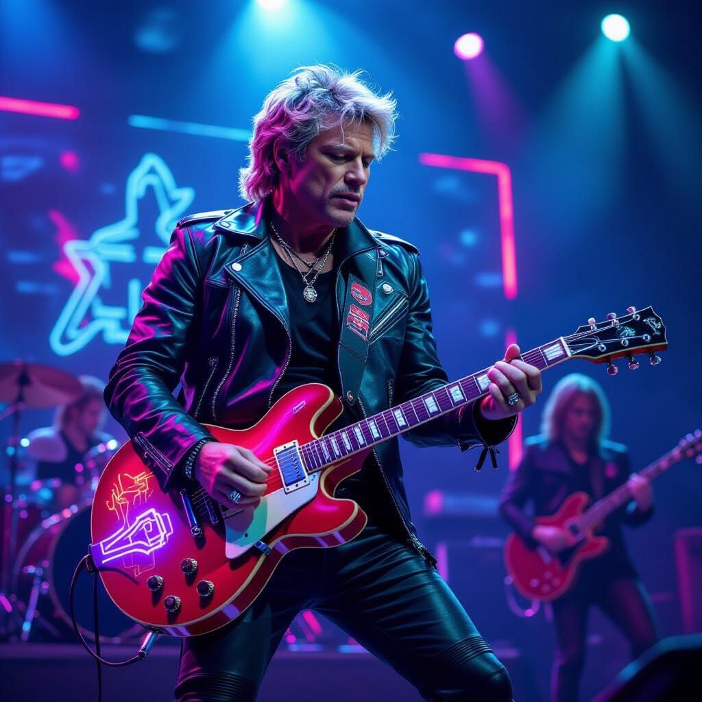 Cyberpunk Rockstar Performance on Neon Stage