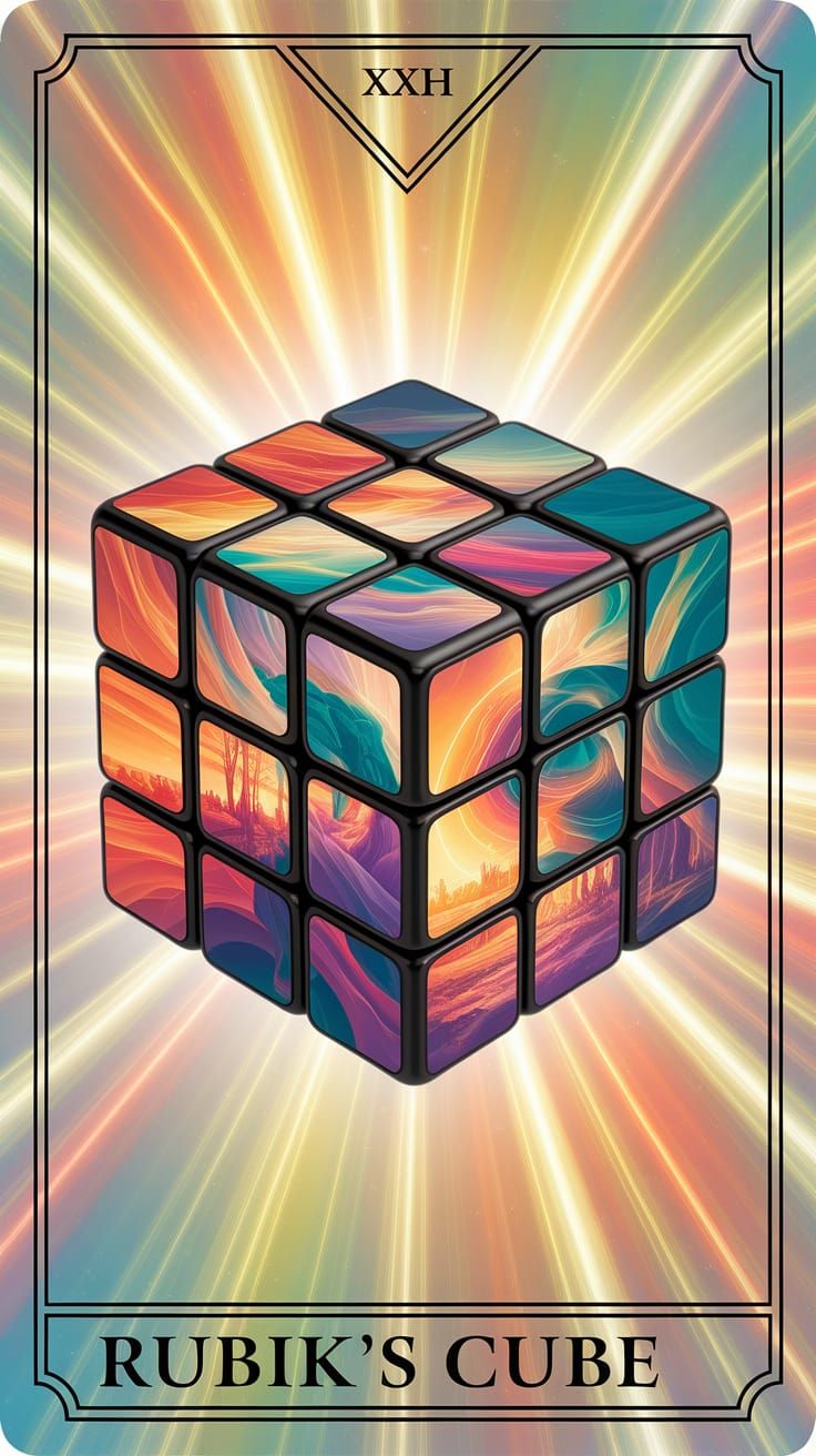 Rubik's Cube Tarot Card in Art Nouveau Style