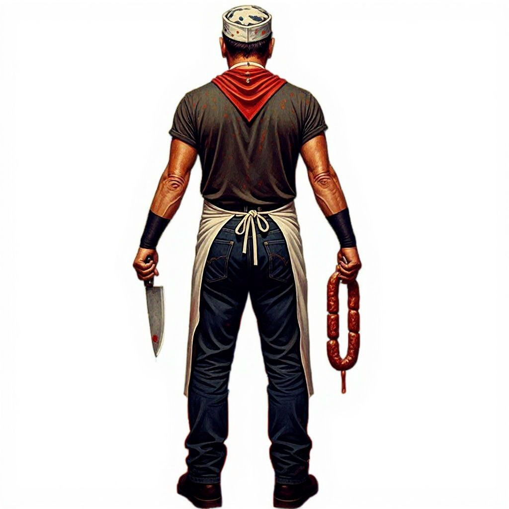 Man with Knife and Sausage in Expressive Style