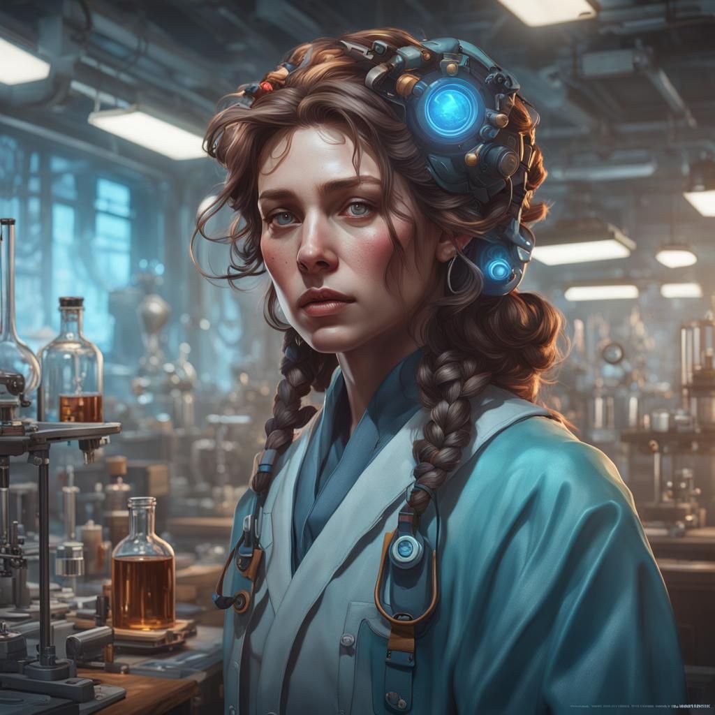 Detailed Portrait in Scientific Lab, Trending Artstation Sty...