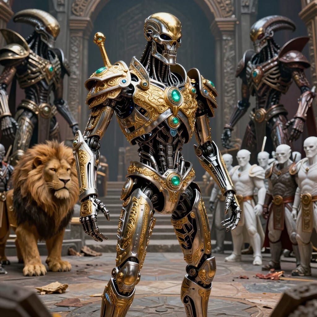 Terminator Warrior with Xenomorph Guard in Stone Arena