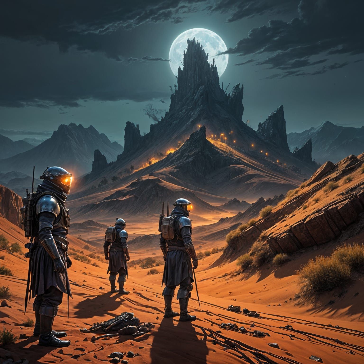 Dune Landscape Under Attack by Harkonnen Spice Harvesters