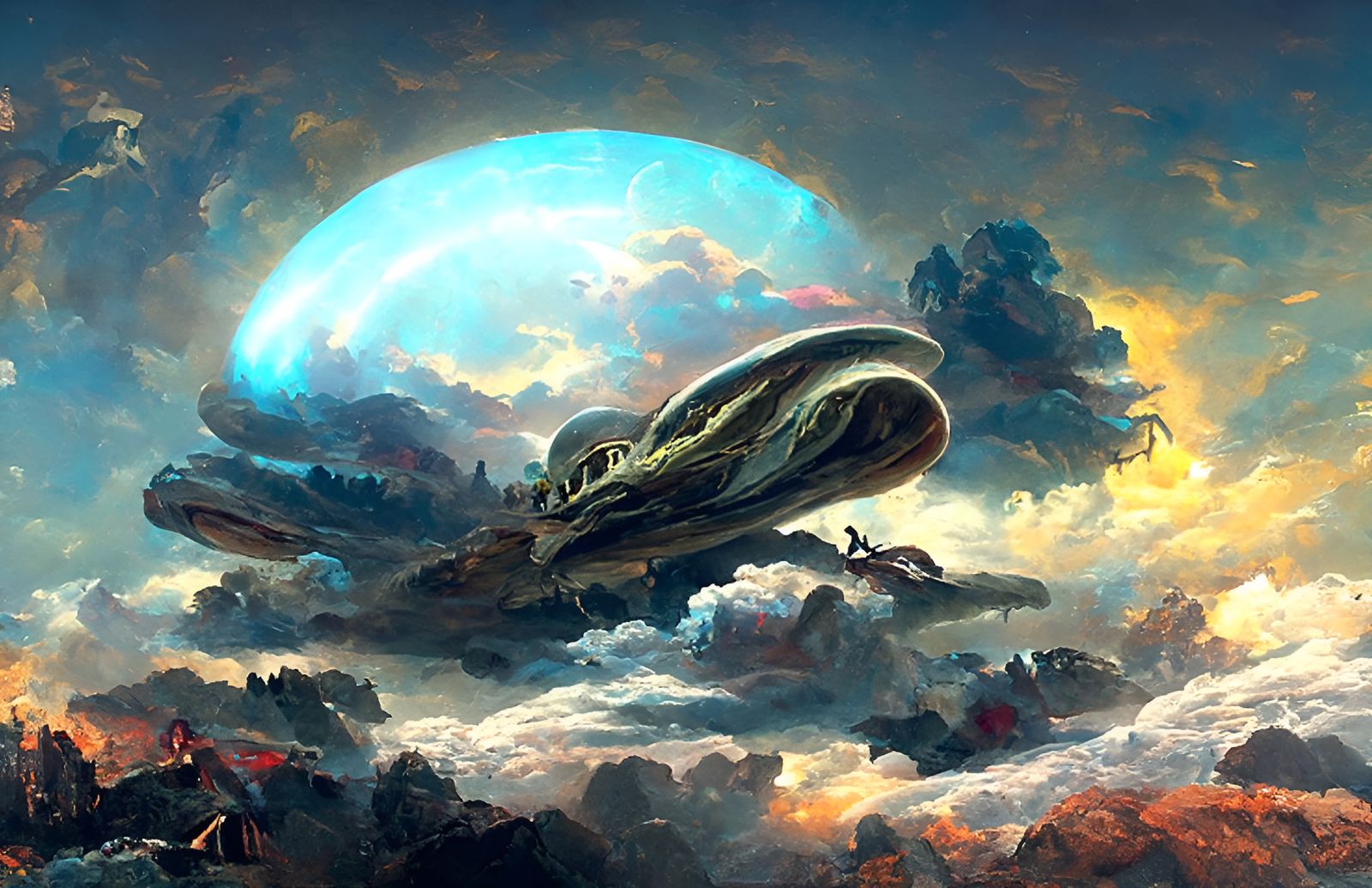 Alien Abduction Painting in Ethereal Sci-Fi Style