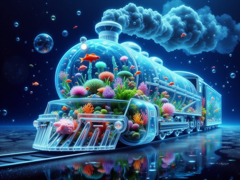 Surreal Steam Train Chugs Through Glowing Underwater World