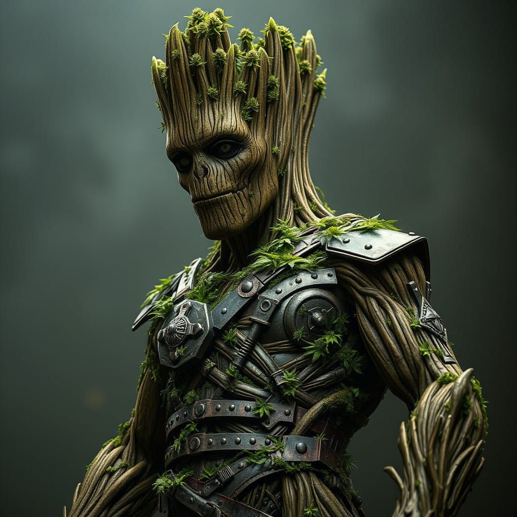 Muscular Marijuana Guardian in Iron Armor, Cinematic Film St...