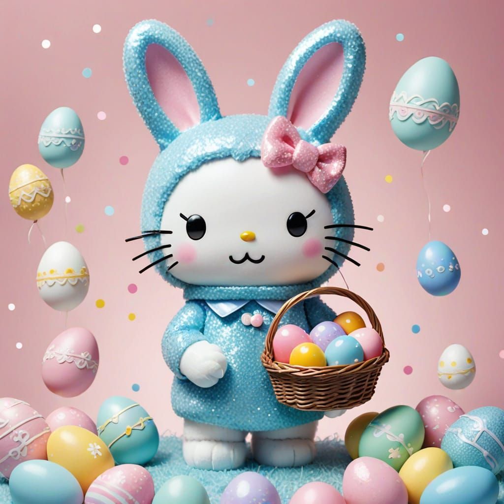 Whimsical Easter Hello Kitty in Kawaii Style