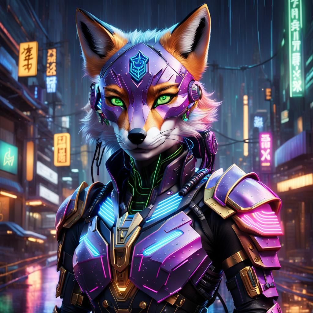 Cyberpunk Fox Samurai Concept Art Portrait