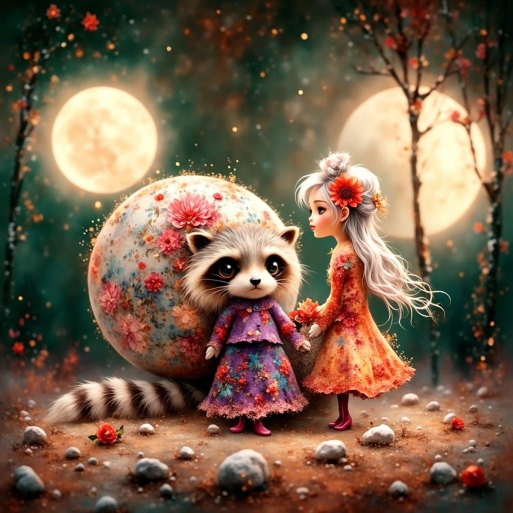 Whimsical Oil Textured Portrait of an Elderly Woman with a R...