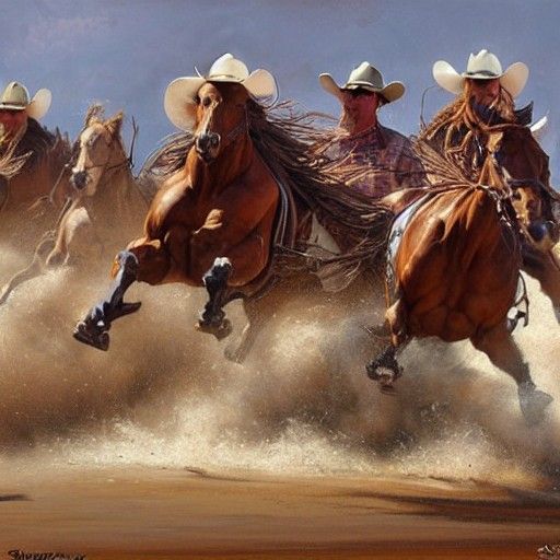 Dramatic Stampede Scene as Oil Painting