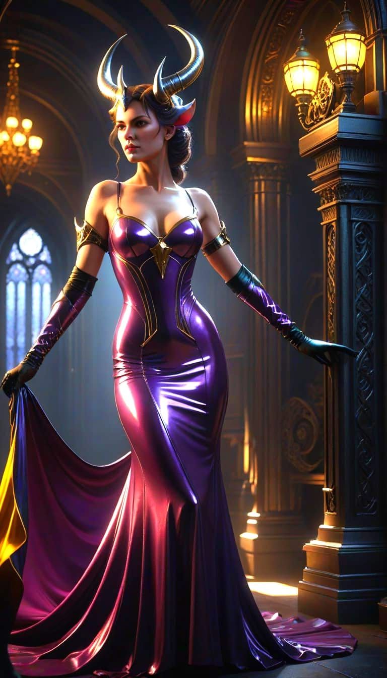 Dark Fantasy Maiden in Elegant Armor and Regalia