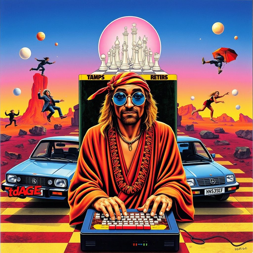 Vibrant 80s Video Game Poster Featuring a Hippie Hero