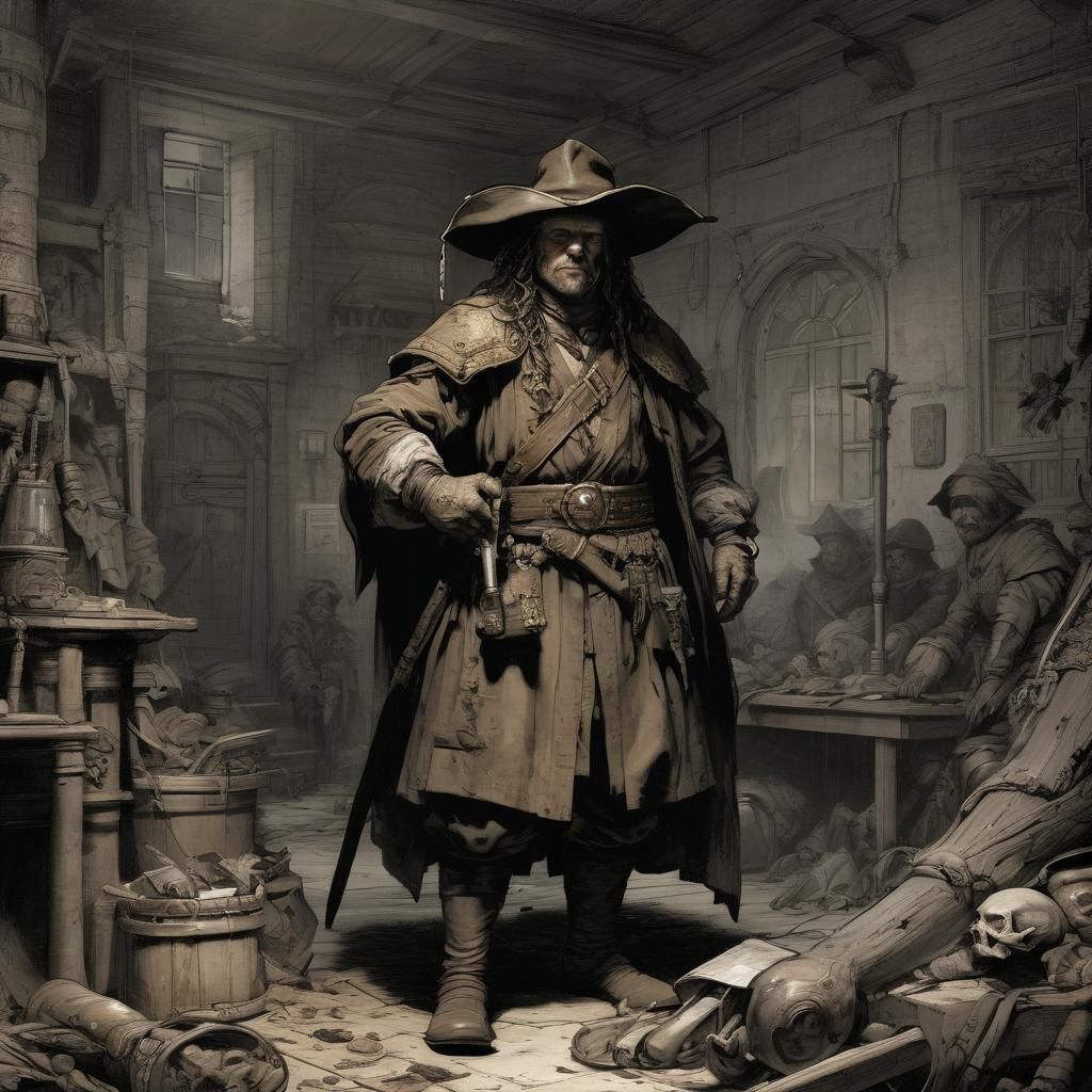 Grimdark Scene in Classical Art Style