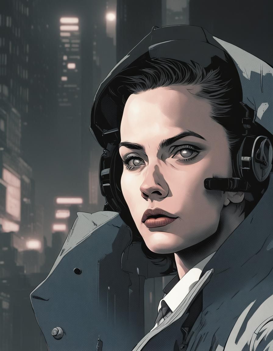 Gritty Cyberpunk Detective in Future City Noir