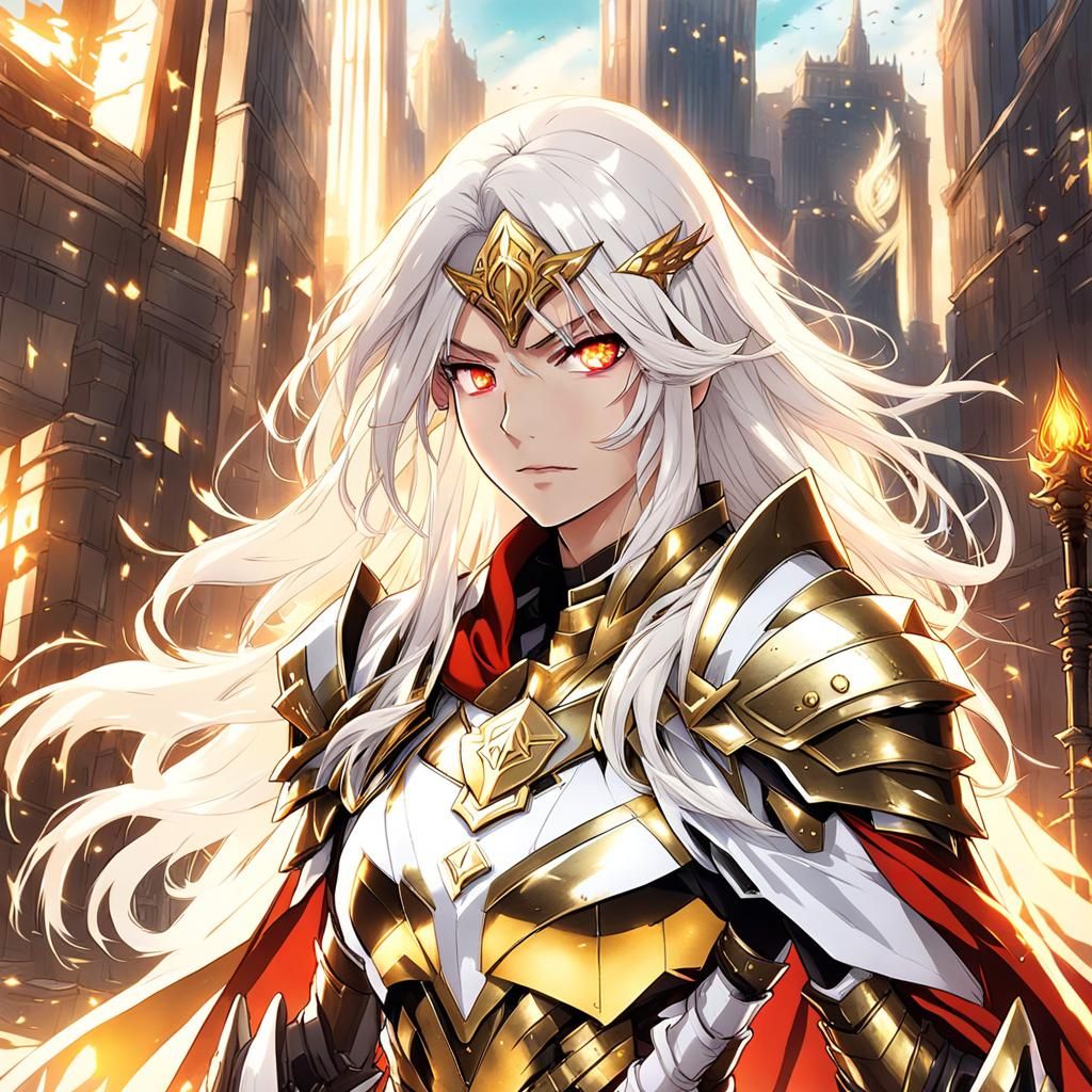 Armored Woman with Cape in Anime Style