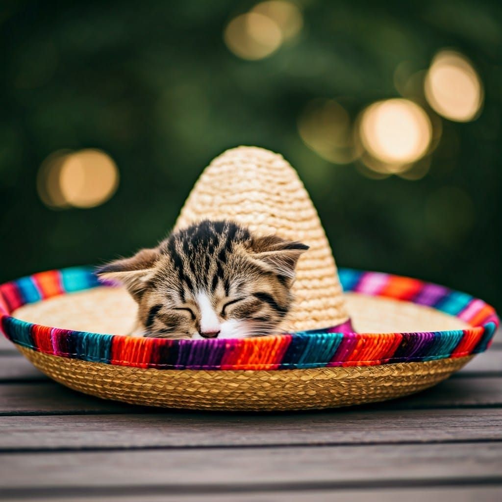 Kitten Nap in Colorful Sombrero: Professional Photography