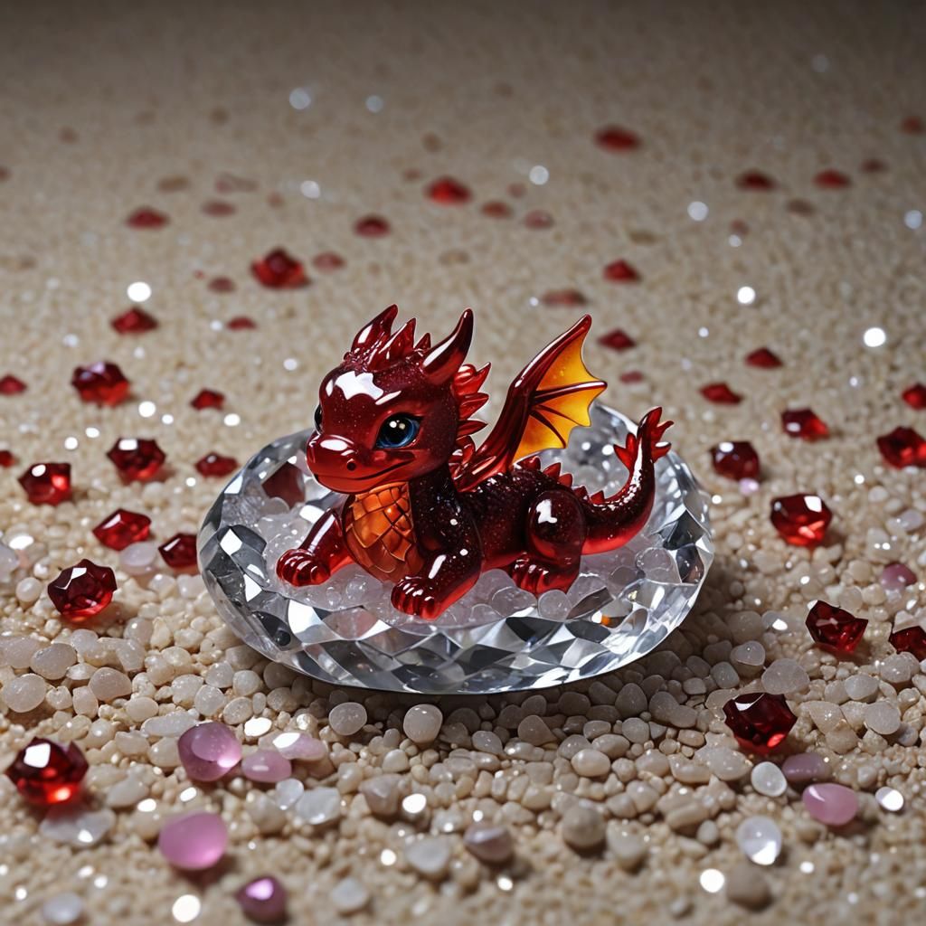 Crystal Chibi Fire Dragon Figurine in Sunrise Cave