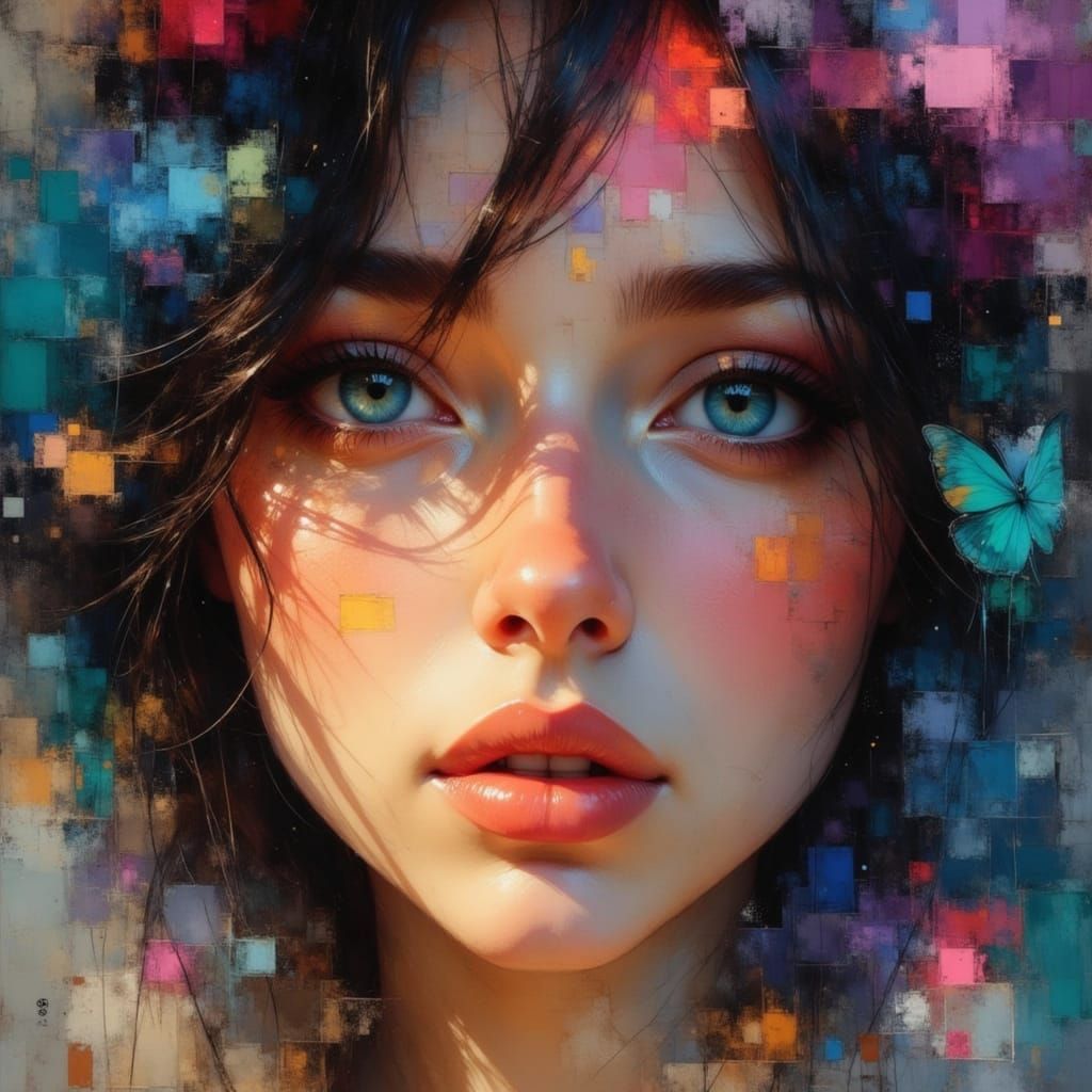 Ethereal Portrait of Woman in Abstract Mixed Media