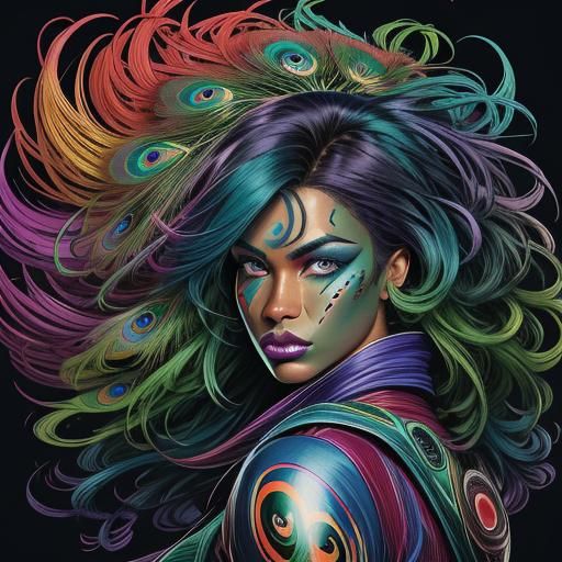 Rainbow Woman Portrait in Comic Book Style