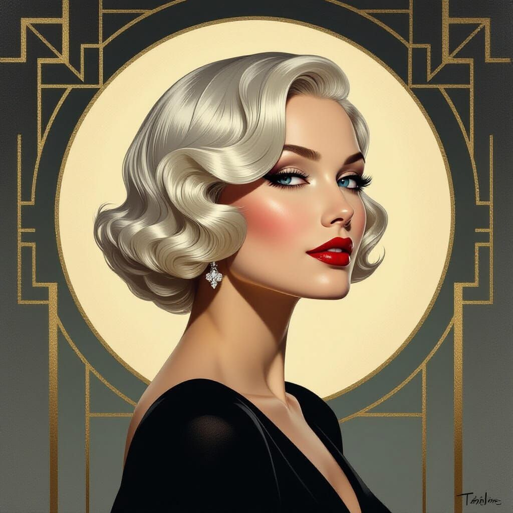 Art Deco Glamour Portrait in Silver and Platinum