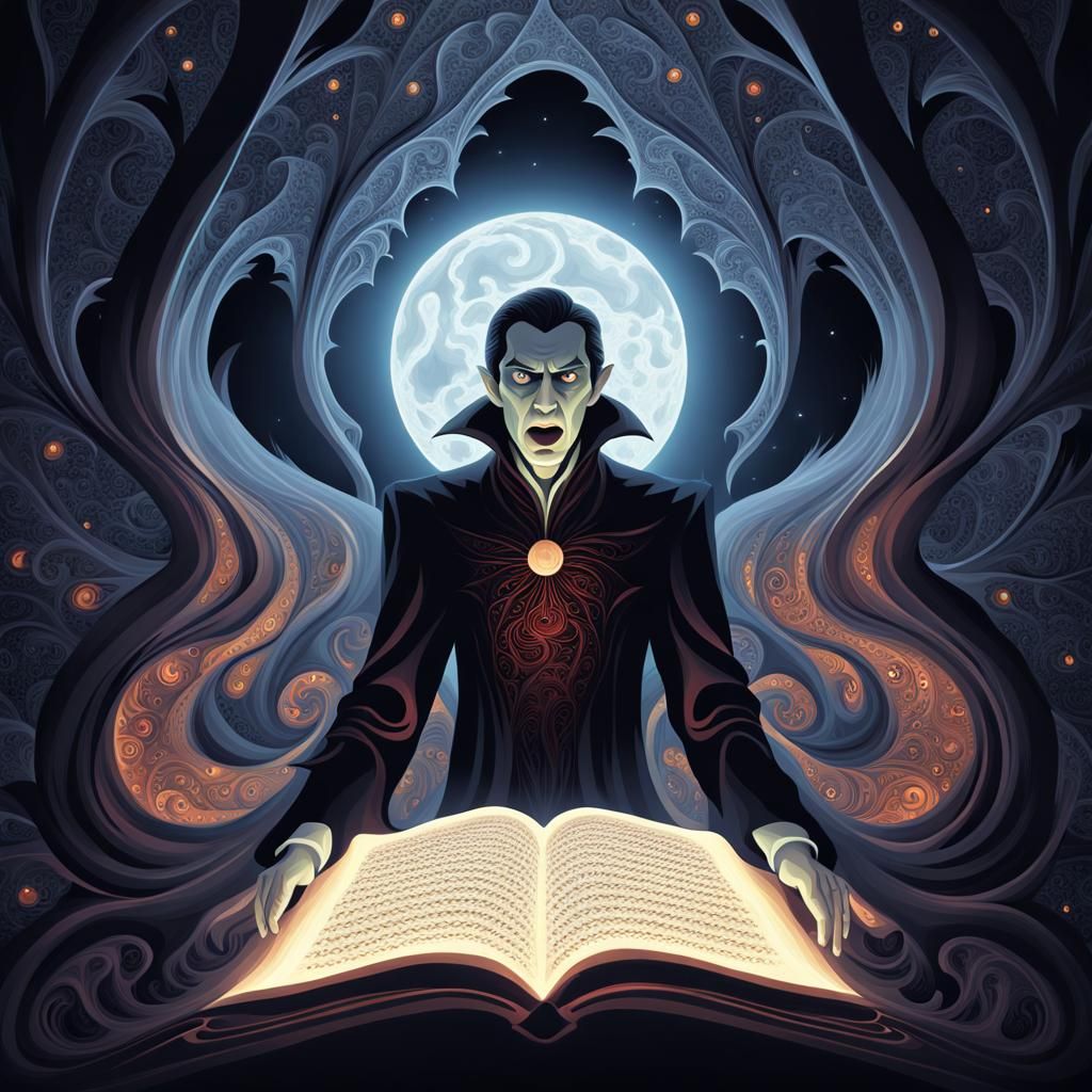 Moonlit Vampire in Abstract Fractal Art Style