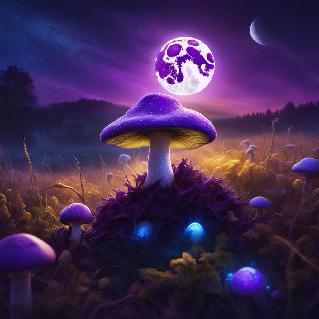 Ethereal Fantasy Landscape with Glowing Mushroom