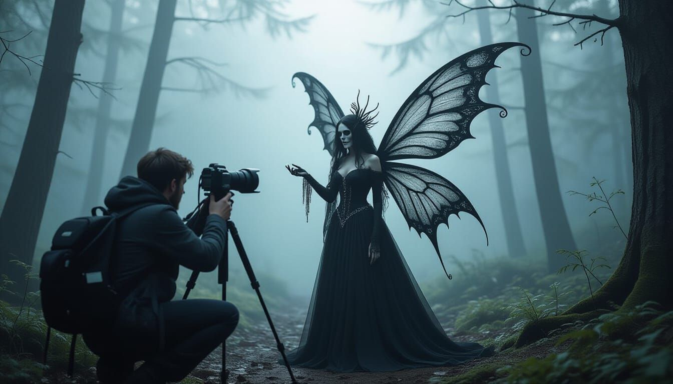 Ethereal Skeletal Fairy Necromancer in Dark Fantasy Photogra...