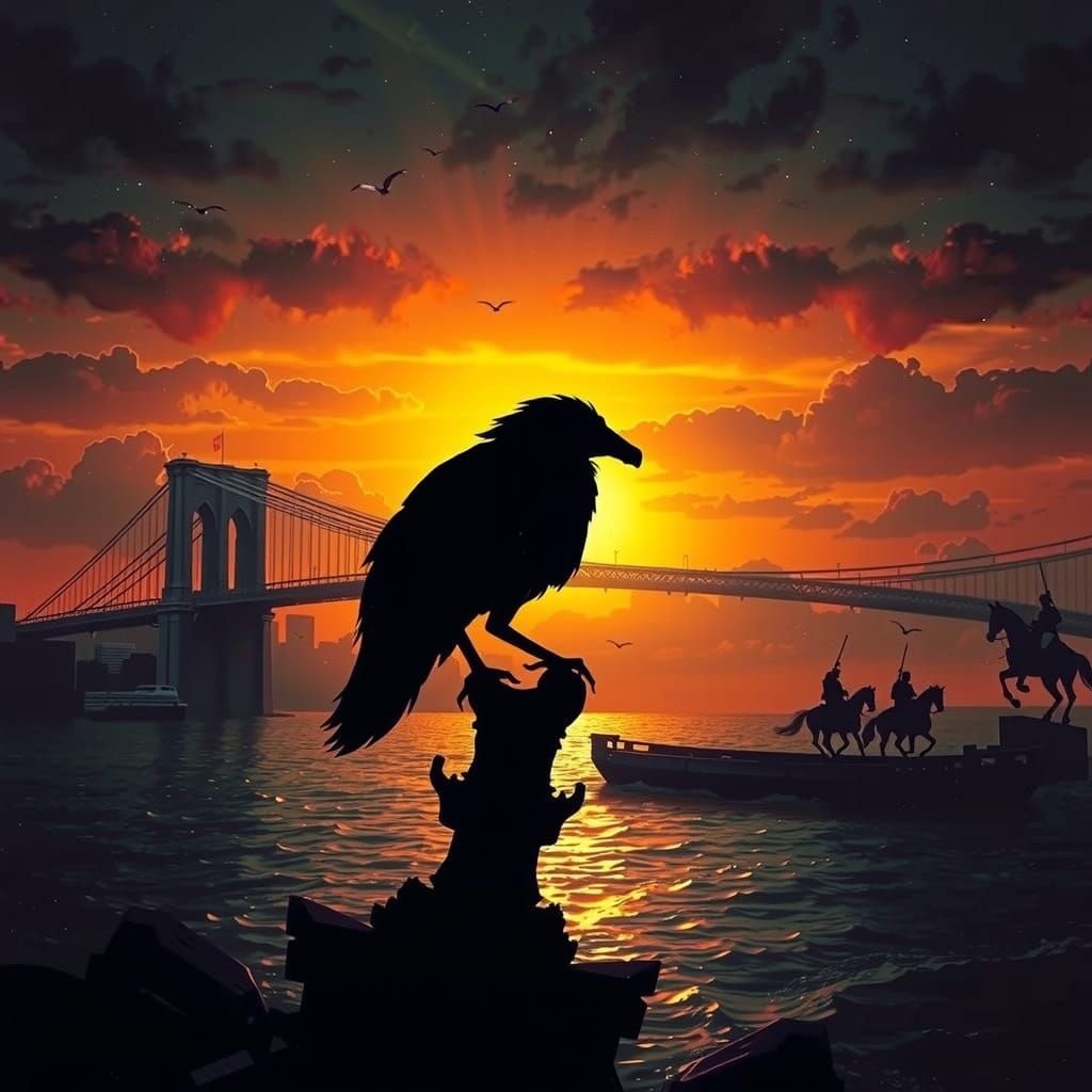 Royal Angel Silhouette at Euphrates River Under Brooklyn Bri...