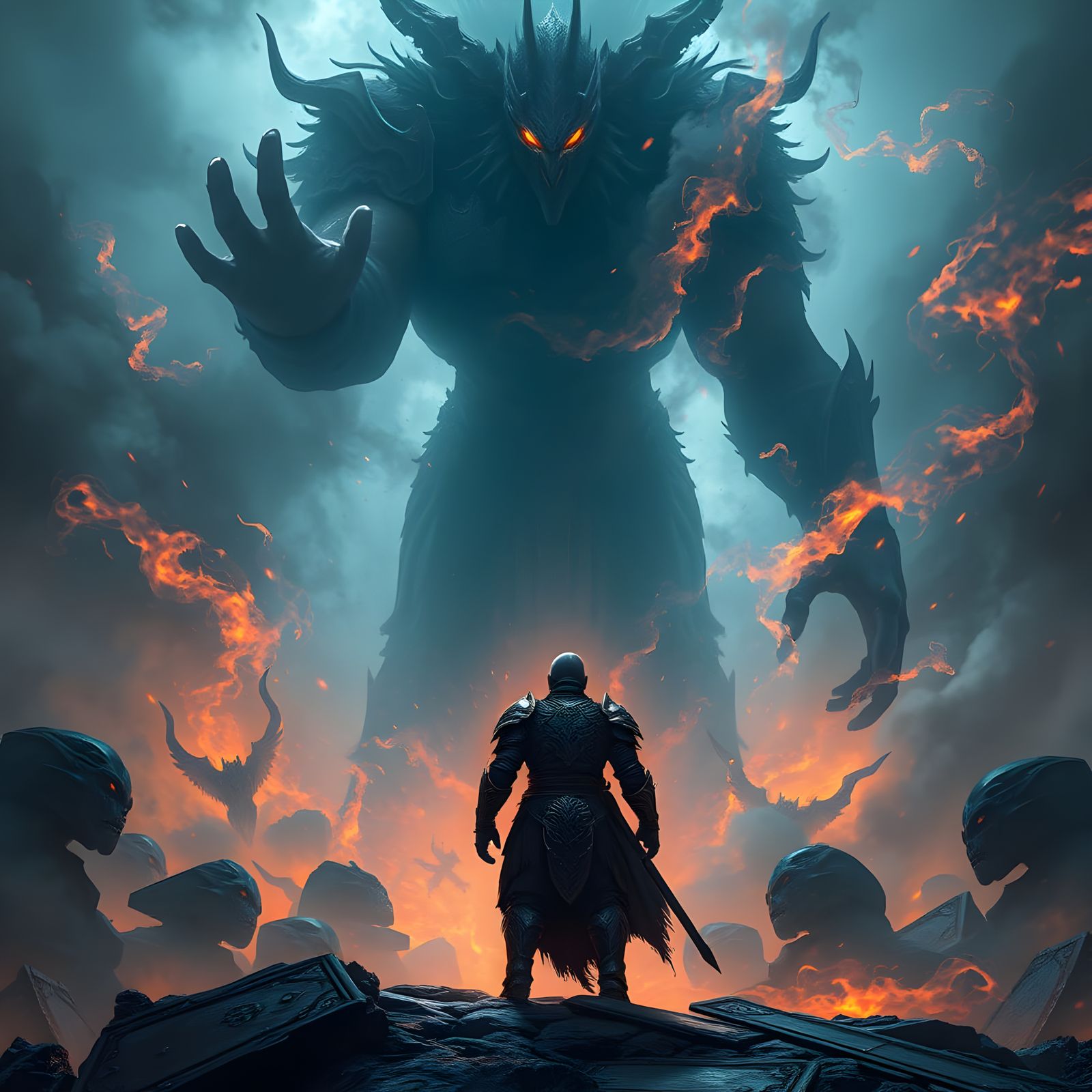 Enoch Battles Nephilim in Epic Fantasy Art