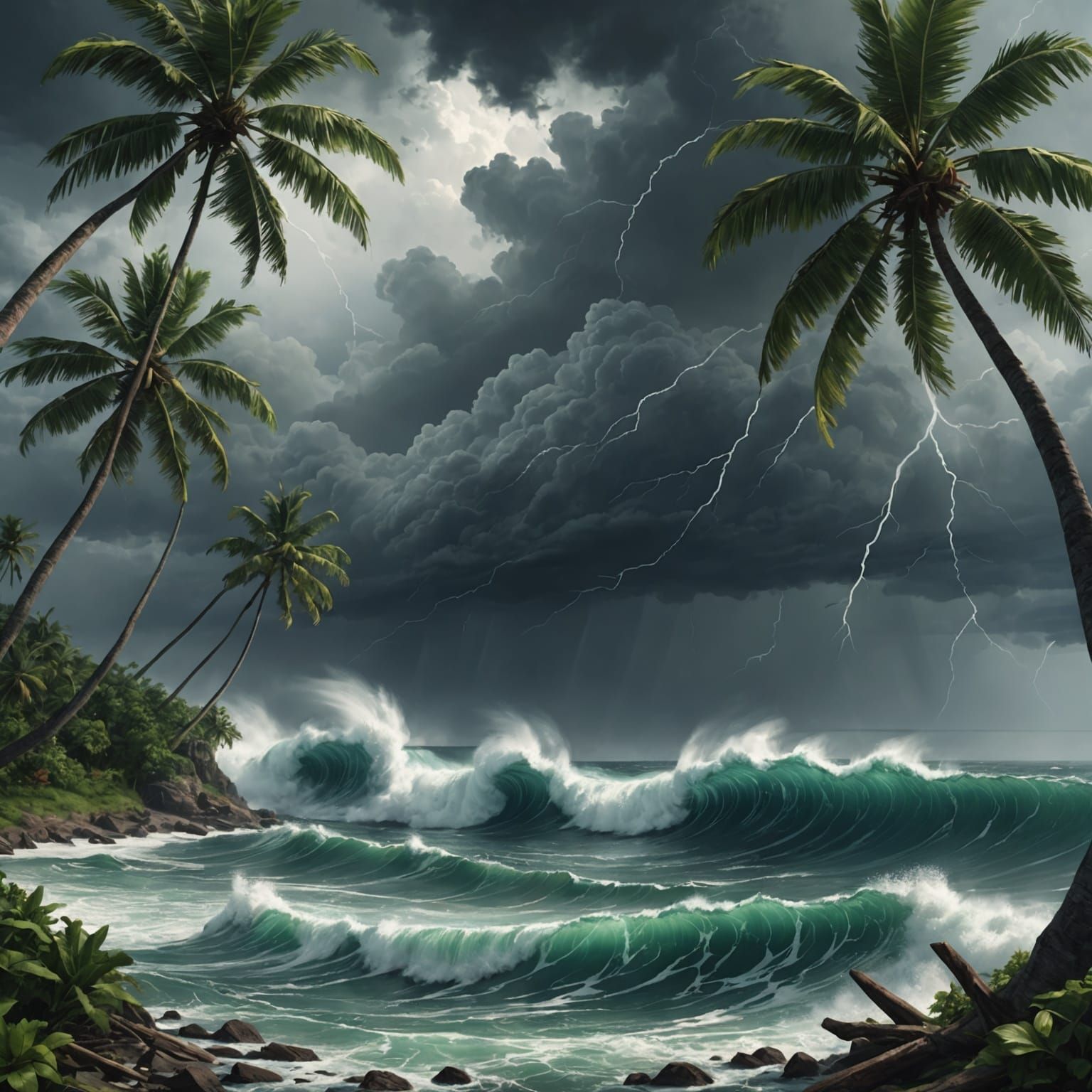 Tropical Island Hurricane in Cinematic Style