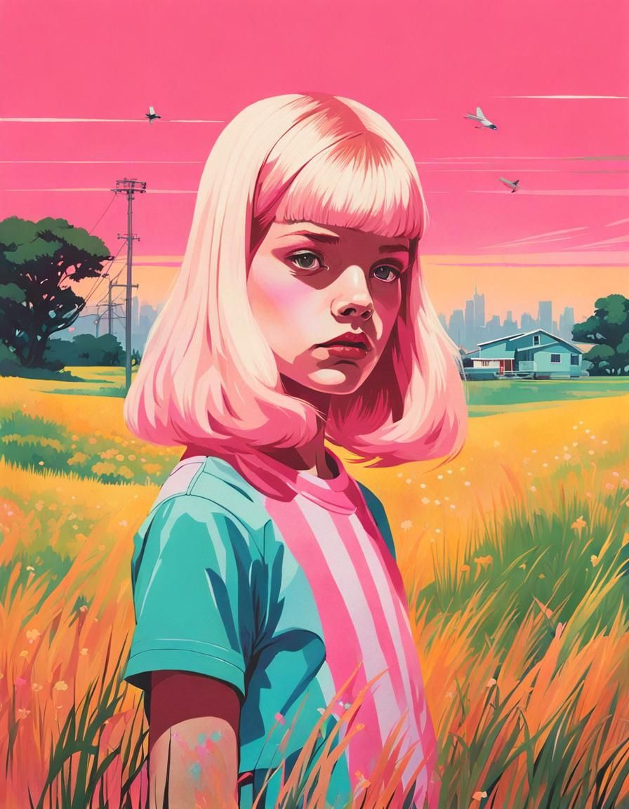 Girl in Pink Dress: Screen-Printed Pop Art