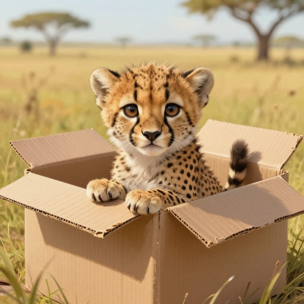 Cheetah Cub's Joyful Play in Cardboard Box