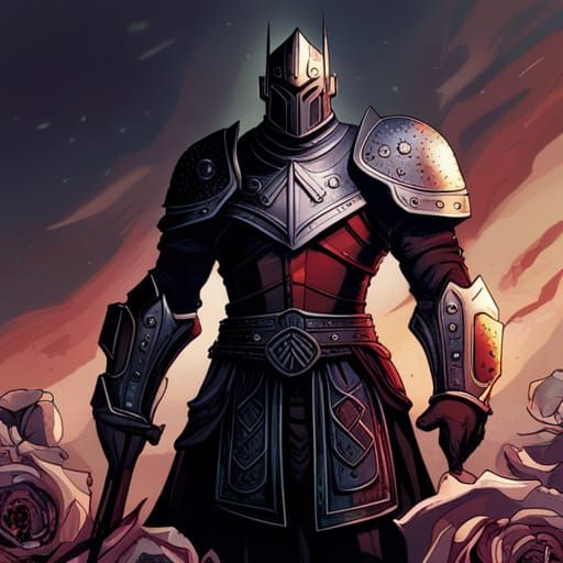 Dark Fantasy Paladin in Black and Crimson Armor