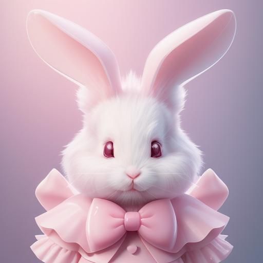 Cute Pink and White Bunny in Candy Art Style