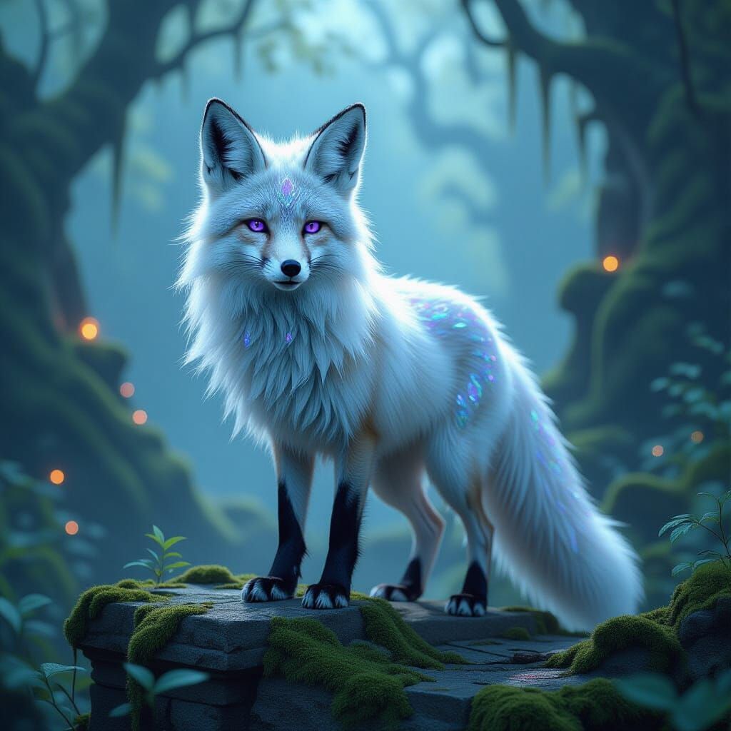 Crystal Fox in Ethereal Forest Ruins