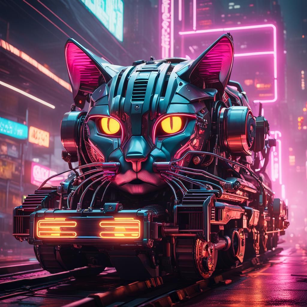 Neon Cyberpunk Cat in 3D Cinematic Style