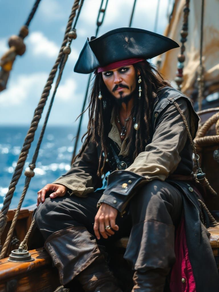 Jack Sparrow Captains The Black Pearl Ship