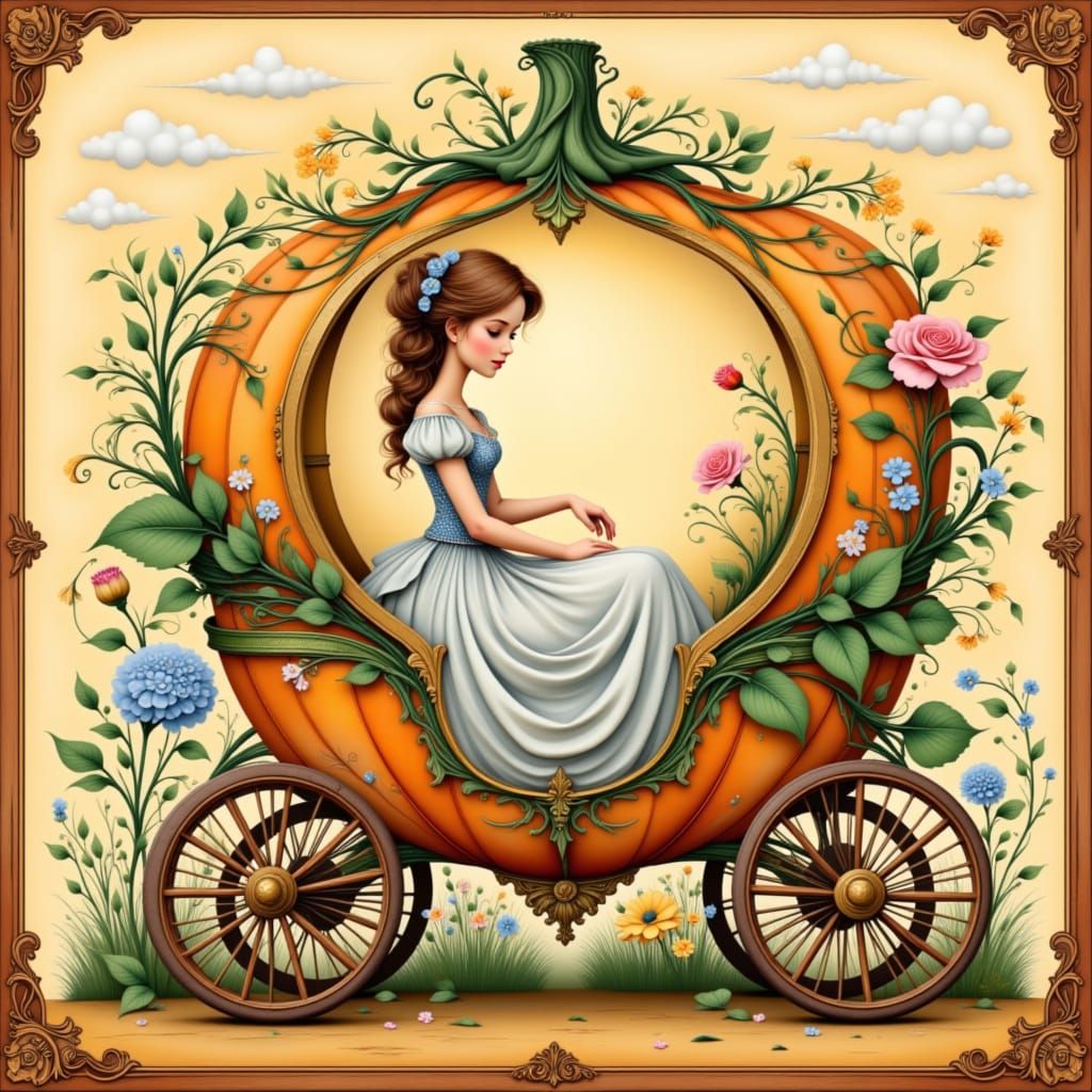 Cinderella's Carriage: Folk Art Nouveau Illustration