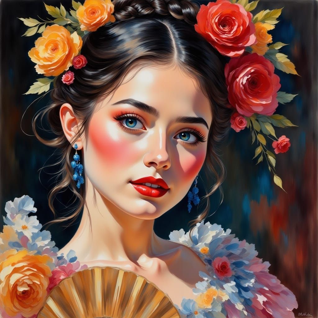 Flamenco Dancer in Dreamy Gouache Hyperrealism