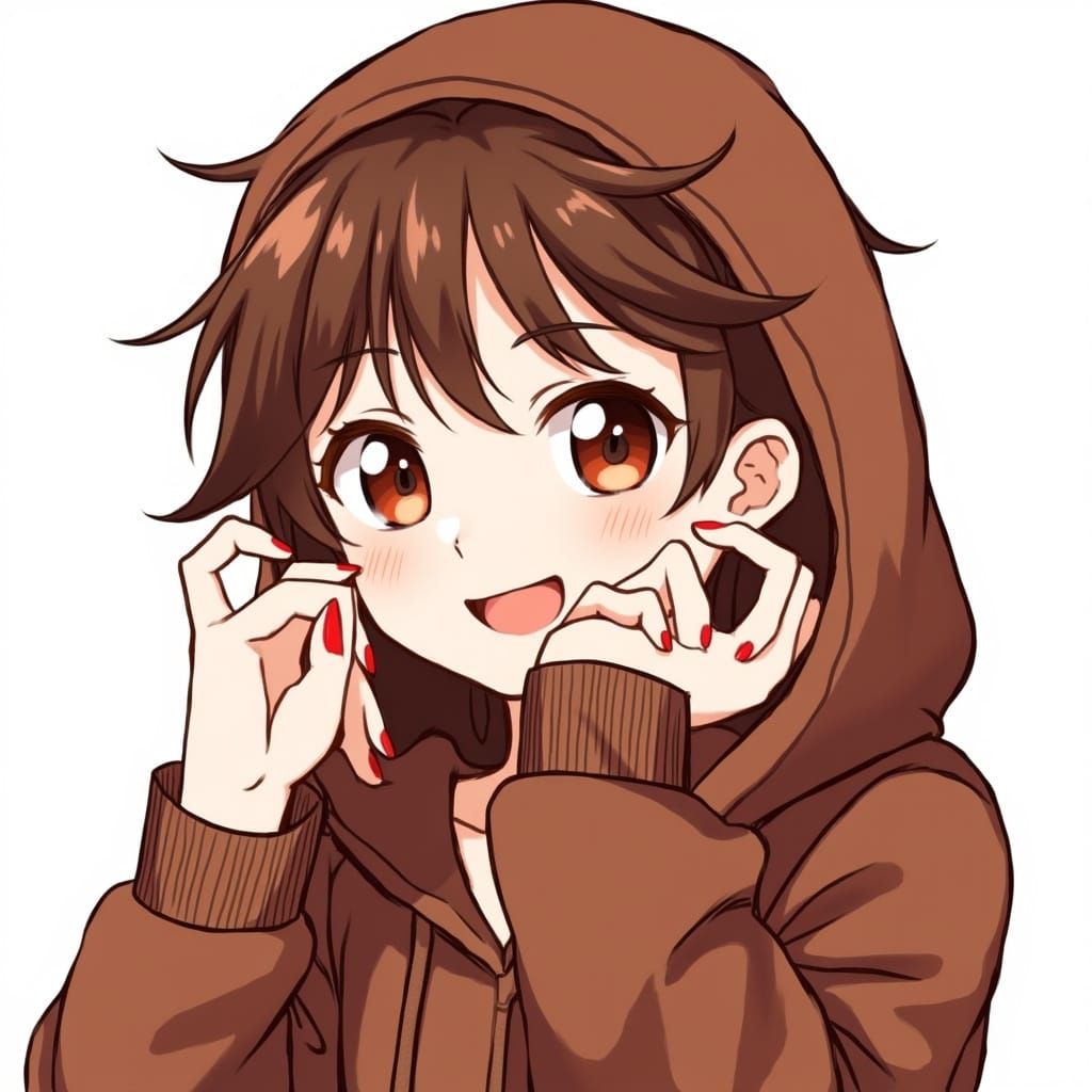 Smiling Anime Girl in Brown Hoodie