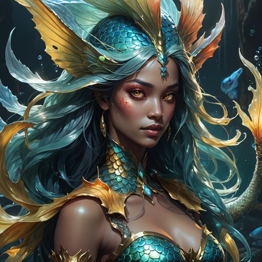 Dark Fantasy Mermaid with Siamese Fighting Fish Tail