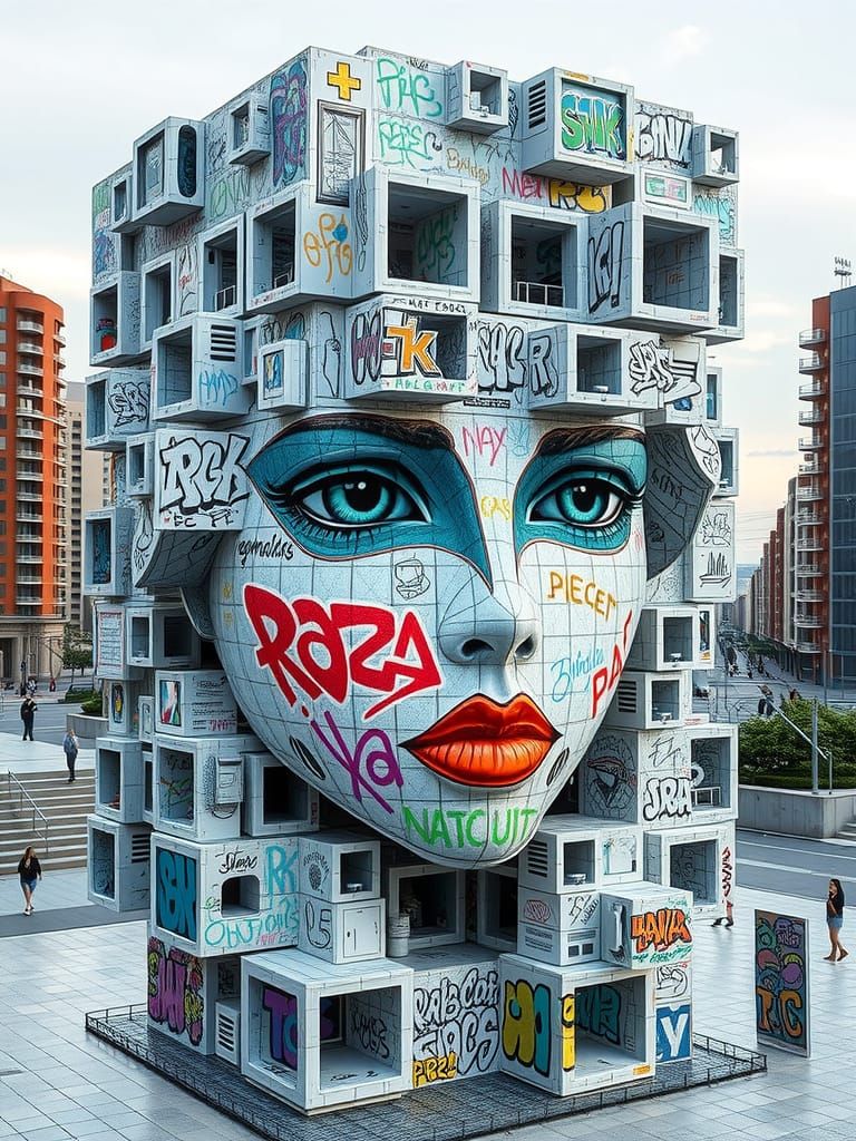 Futuristic Monument of a Determined Female Face